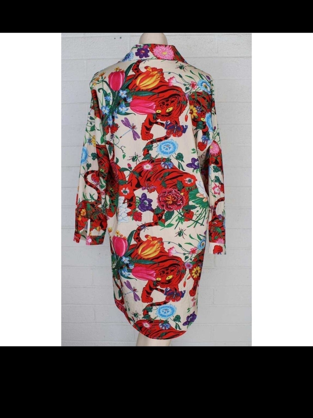 AKIRA Cream Shirt Dress with Bold Red Tiger & Multicolor Floral Print